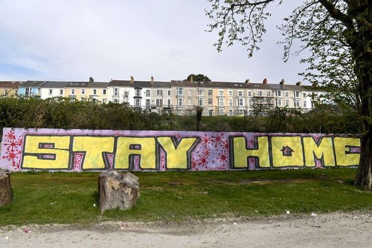 Stay Home graffiti in Swansea